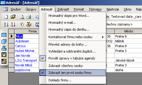 Adresář Modul adresář obsahuje veškeré informace o firmách a osobách. Tyto se nám dále nabízejí na veškerých dokladech.