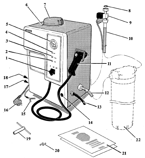 Rozsah dodávky Triton SLA (230 V), včetně BEGO-demineralizační patrony......obj.č. 26 005 Triton SLA (110 V), včetně BEGO- demineralizační patrony....obj.č. 26 006 Příslušenství BEGO- demineralizační patrona, se 2 vložkami a klíčem s očkem.