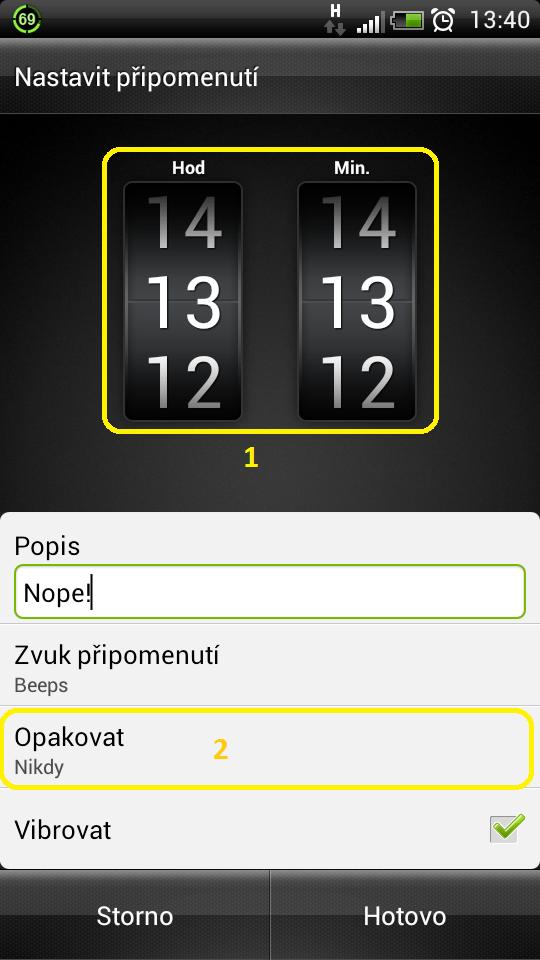 Obrázek 37: Nastavení nového budíku Obrázek 38: