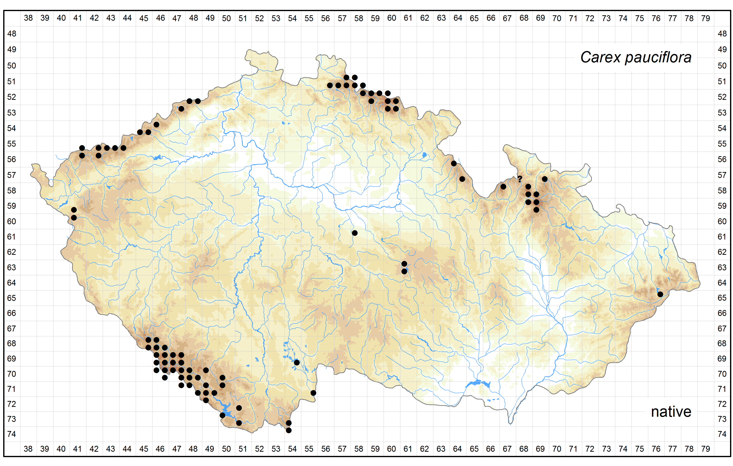 Distribution of Carex pauciflora in the Czech Republic Author of the map: Vít Grulich, Radomír Řepka Map produced on: 18-11-2015 Database records used for producing the distribution map of Carex