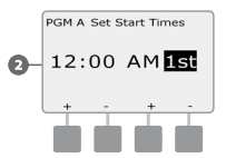 Pomocí tlačítek + a můžete nastavit aktuální minutu. Následně stikněte NEXT. Nastavení startovacích časů (Start Times Setup) Startovací čas (Start Time) je čas, kdy bude Program spuštěn.