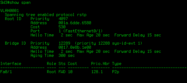 Obrázek 16: SW3 - show spanning-tree Obrázek