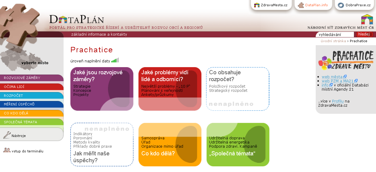 3. STRUČNÉ PŘEDSTAVENÍ PORTÁLU MUNICIPALITY V RÁMCI INTERNETOVÉHO SYSTÉMU DataPlán V rámci internetového systému DataPlán má kaţdá municipalita vytvořený on-line portál pro práci se strategickou