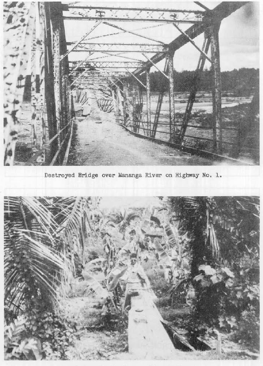 Obr. 21: Odstřelený most přes řeku Mananga