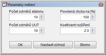 Caliber Parametry měření Je možné definovat počet odměrů pro Etalon Testovaný přístroj (UUT) Koeficient rozšíření