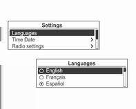 108 Úvod Informace k nastavení Languages (Jazyky) Uvádí podrobný seznam příslušné nabídky nastavení nebo fungující stav.