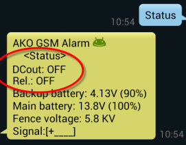 výstup Funkce zapnutí a vypnutí GSM alarmu je popsána v bodě 6.1 a 6.2. Stav GSM alarmu - obsah SMS zprávy Přístroj zapnut Přístroj vypnut (bod 6.1) (bod 6.