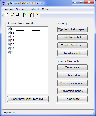 Kapitola 2 První spuštění, nástrojový panel, menu Program byl vytvořen jako nadstavbová část programu Podélný profil kanalizace.