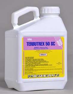 Terbutryn Terbutryn (N2-tert-butyl-N4-ethyl-6-methylthio-1,3,5-tria- zine-2,4-diamine) je používán pro premergentní a postemergentní kontrolu plevelů v porostech kukuřice, brambor, slunečnice,