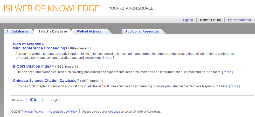 ISI WEB OF KNOWLEDGE