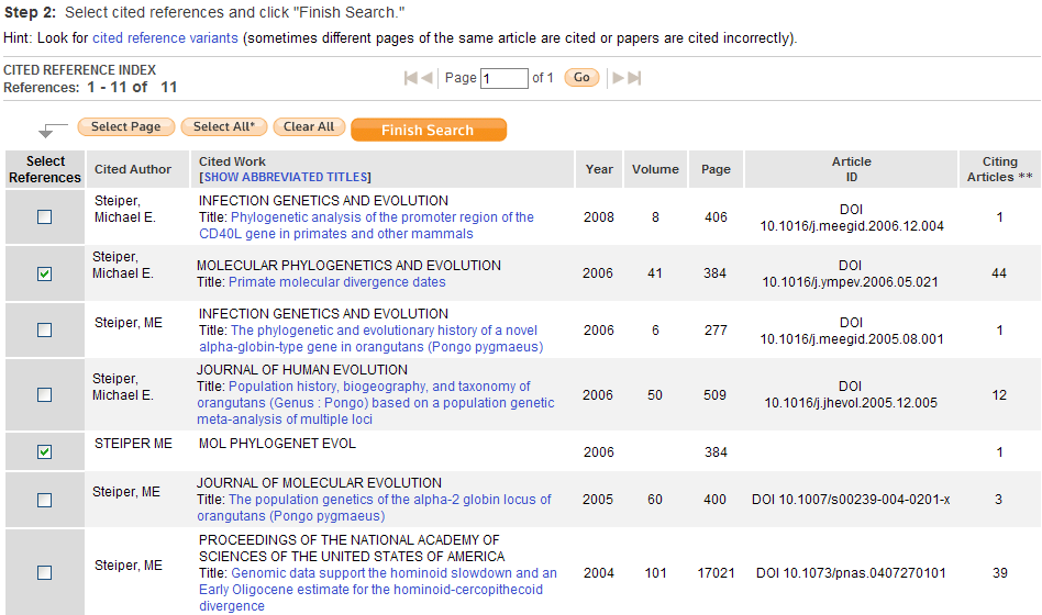 BIOSIS CITATION INDEX CITED REFERENCE SEARCHING Cited