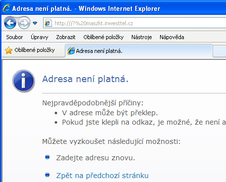 Zadání adresy Při špatně zadané adrese
