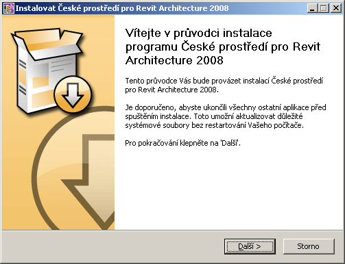 3.2 Instalace českého prostředí Program Revit Architecture 2008 je dodáván pouze v anglické verzi. České prostředí lze však zakoupit od jakéhokoliv autorizovaného dealera.