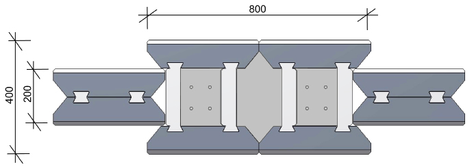 Obr.3.2.2b Sloupek 400 x 400 MM - armovaný, dělící stěna š. 200 MM Obr.3.2.2c Sloupek 400 x 400 MM armovaný, dělící stěna š. 400 MM nevyplněná Obr.3.2.2d Sloupek 400 x 400 MM armovaný, dělící stěna š.