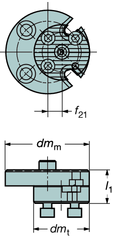 Vnitřní obrábění Vyvrtávací tyče a řezné hlavy Tlumené vyvrtávací tyče vyztužené karbidem Válcová stopka TURN - ZE 570-3-R 570-3-40R Tyče s redukovaným průměrem S vnitřním přívodem řezné kapaliny