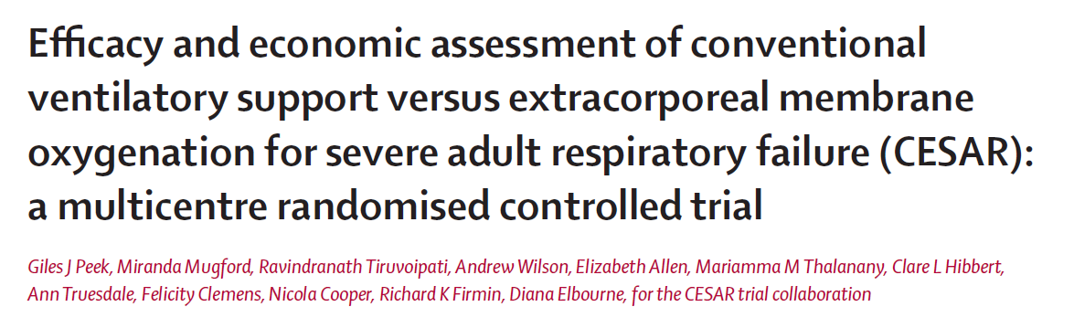 Rozšířená terapie těžké formy ARDS ECMO CESAR trial Transport do ECMO centra vs. konvenční terapie ECMO centrum -16 % benefitv 6 měsíčním přežití Pozn.