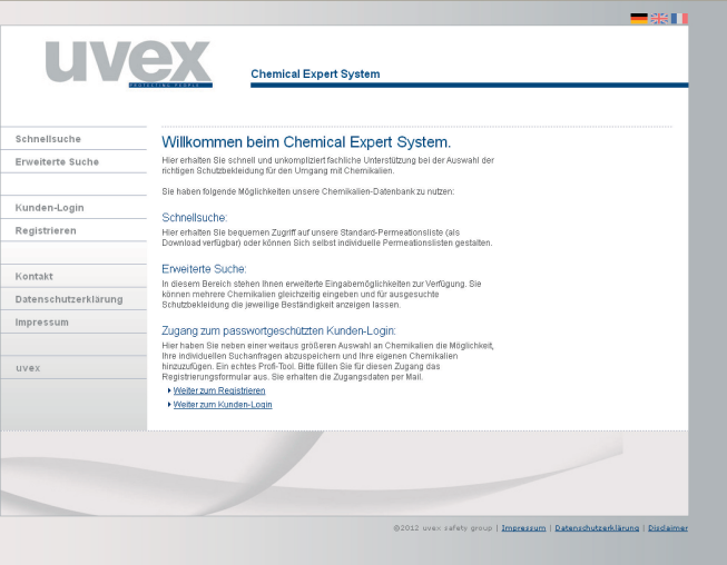uvex Chemical Expert System Databáze chemikálií online Jako jednička v inovacích klademe nejvyšší důraz na výrobky a servis, které můžeme našim zákazníkům nabídnout.