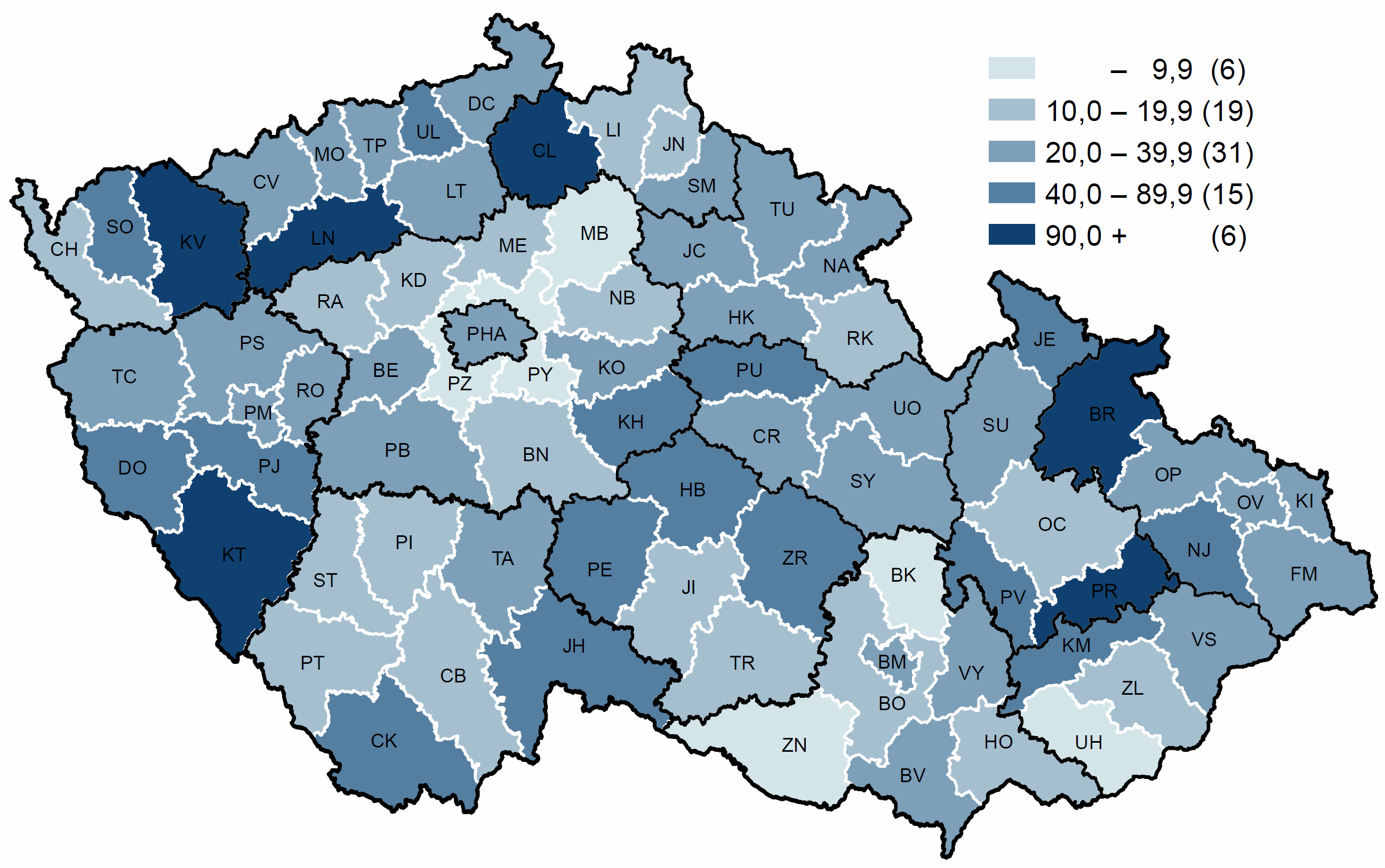 11. Výskyt příušnic (B26) v okresech ČR na 100 000 obyvatel