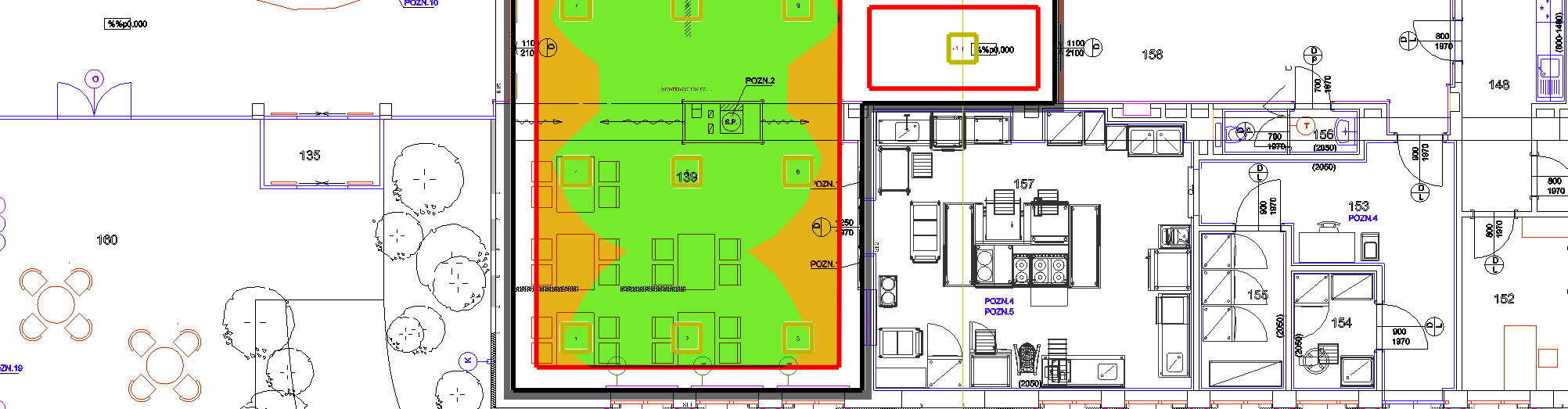 : Domov pro seniory 17.1 Přehled výsledků, 139 jídelna 17.1.2 Přehled výsledků, Oblast hodnocení 1 12 10 8 6 4 2 0 0 1 2 3 4 5 6 7 8 9 10 11 150 200 300 500 750 na ploše (108.