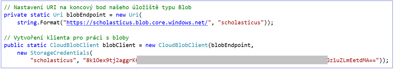 Obrázek 42: Přístupové klíče do Úložiště Zdroj: https://manage.windowsazure.com/ (vlastní zpracování) V tuto chvíli je nutné nakonfigurovat přístup do služby Úložiště v aplikaci Scholasticus.