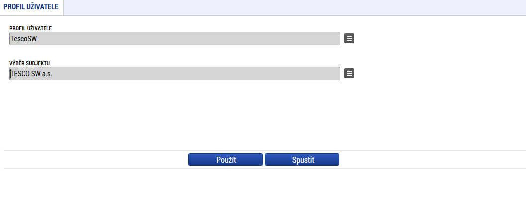 Snímek obrazovky s vyznačením výběru profilu a tlačítka pro potvrzení výběru Výběr z číselníku 5.2.
