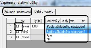 1.2.1 Nastavení posuvnosti: Posledním nastavením v tomto dialogu je nastavení posuvnosti styčníků.