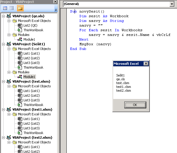 Informatika Modul 01 Algoritmizace a programování Obr. 3.6 Procházení všech členů kolekce Cyklus procházení kolekce. Proměnná sesit postupně reprezentuje všechny prvky v kolekci.