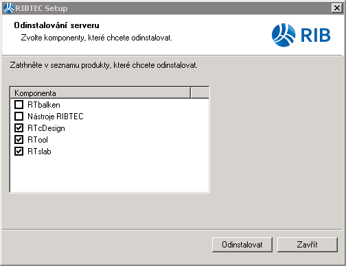 Instalace systému licenční ochrany strana 12 Demoverze Zobrazí se panel RIBTEC Setup Instalačního asistenta, kde je analogicky k postupu instalace produktů možné vybrat jednotlivě nebo všechny