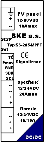 3.1. Základní vlastnosti MPPT (Maximum Power Point Tracking) aktivní sledování bodu maximálního výkonu Univerzální konvertor pro 12V a 24V baterie Jmenovité napětí FV panelu musí být větší než napětí