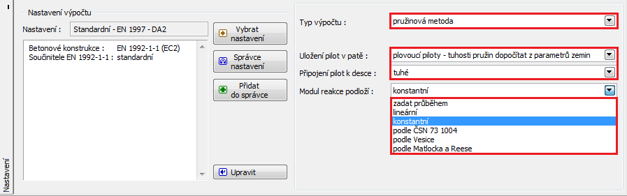 Pilotovou skupinu budeme počítat podle tzv. pružinové metody, která modeluje jednotlivé piloty jako nosníky na pružném podloží.