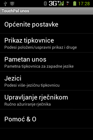 Použití metody TouchPal Základní nastavení Klepněte na ikonu Aplikace > Aplikace > Nastavení > Jazyk a vstup. 1. Jazyk: Vyberte jazyk Uživatelský slovník 2.