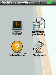 5 Hlavní menu Hlavní menu přístroje obsahuje čtyři hlavní položky: Měření; Databáze, pochůzky; VibroGuide a Nastavení.