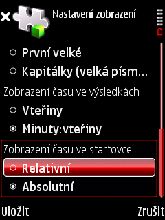 7.1. NASTAVENÍ ZOBRAZENÍ (a) Nastavení Zobrazení (b) Velikost písma - zápis čísel (horní řádek při hlášení) (c) Velikost písma - výsledky (d) Zobrazení jména (e) Zobrazení času ve výsledcích (f)