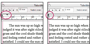 INCOPY CS3 169 Nastavení odsazení pomocí dialogového okna Tabulátory 1 Textovým nástrojem klepněte do odstavce, který chcete odsadit.