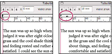 INCOPY CS3 170 Bez předsazení (vlevo) a s předsazením (vpravo) 1 Textovým nástrojem klepněte do odstavce, který chcete odsadit.