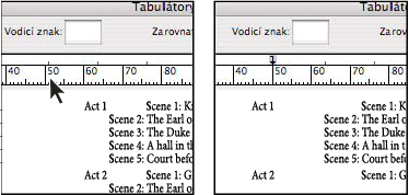 INCOPY CS3 173 Zarovnání pravítka dialogového okna Tabulátory k textu 1 V zobrazení rozvržení posuňte dokument tak, aby byl vidět horní okraj obsahu.