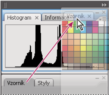 INCOPY CS3 18 Manipulace se skupinami panelů Chcete-li přesunout panel do skupiny, přetáhněte záložku panelu do zvýrazněné cílové zóny přetažení na horním okraji skupiny.