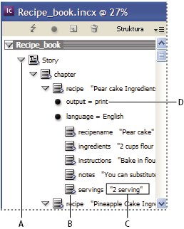 INCOPY CS3 229 Vyberte text nebo textový rámeček a pak klepněte na jiný tag v panelu Tagy. Umístěte textový kurzor do tagovaného textového rámečku uvnitř elementu článku (ne dceřiného elementu).