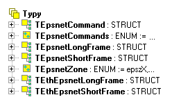 2 DATOVÉ TYPY V knihovně EpsnetLib jsou definovány následující datové typy: Identifikátor Typ Význam TEpsnetCommand STRUCT Příkaz pro funkční blok fbepsneteth TEpsnetCommands ENUM Komunikační služby