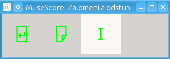 Chapter 6 Formátování Zalomení a odstup Zalomení stran nebo zalomení řádků (zalomení osnov) lze vynutit přetažením odpovídajícího symbolu z palety se zalomeními na prázdné místo taktu v notovém