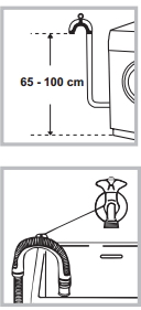 Připojení odtokové hadice Připojte odtokovou hadici ke kanalizaci ve výšce 65 100 cm nad zemí tak, aby nebyla ohnutá; případně ji můţete zavěsit na umyvadlo nebo vanu a upevnit ke kohoutku (viz