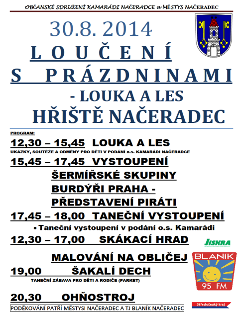 SPOLEČENSKÁ KRONIKA Ţivotní jubileum v červnu oslaví 7.6.2014 Burešová Aneţka Načeradec 70 let 23.6.2014 Přibylová Jana Načeradec 70 let Blahopřejeme a do dalších let přejeme hodně zdraví.