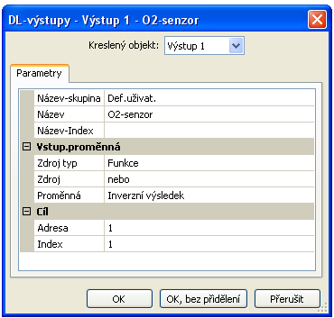 Funkční datové objekty / UVR16x2 Výstupy datového vedení Nastavení parametrů po dvojitém klinutí myši.