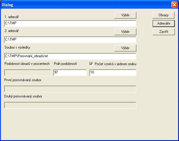 ZODOP 137 59.1 Adresáře V políčcích 1. adresář a 2. adresář se uvedou cesty k adresářům s porovnávanými obrázky.