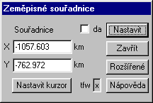 144 ZODOP 62.18 Nápověda Zobrazí se nápověda. 63. Zeměpisné souřadnice Tento dialog zásuvného modulu je určen ke sledování zeměpisných souřadnic bodů v obrazu.