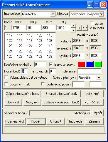 74 ZODOP 37.1 Metoda Je moţné pouţít tyto metody: ( ( x, y) jsou souřadnice ve vstupním snímku, (, ) u v v referenčním) 37.1.1 Kopie u x v y 37.