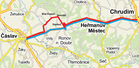 Trasa Chrudim Heřmanův Městec Čáslav spoj 11, 13, 19, 25, 31 (tam); 18, 12, 22 (zpět) spoj 3, 23, 27, 5 (tam); 4, 8, 14, 26, 6, 30, 36 (zpět) Zdroj: www.mapy.