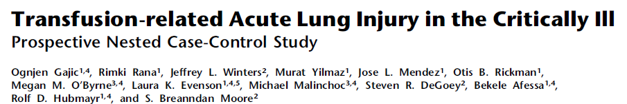 N = 74 vs 74 ALI % Kontrolní % Pts on high plasma volume units (FFP, PLT) 44* 27 # Units from female donors 1 (1-2)* 1(0-2) # pregnancies