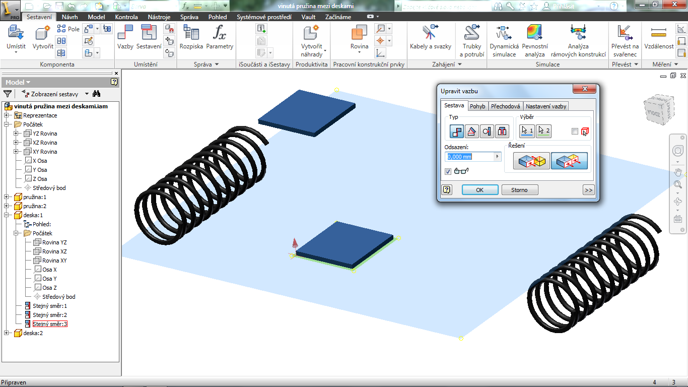 V I N U TÁ p r u ž i n a Sestava Do sestavy vložíme dvě desky a dvě pružiny.