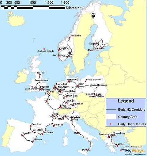 cz 02. červen 2011) Obr. 2.10 vodíková dálnice (zdroj http://www.hyways.de/) Tab.2.3 porovnání účinnosti / výhodnosti paliv výroba + energetický výdaj (zdroj www.trihybus.cz, www.hytep.cz) 2.